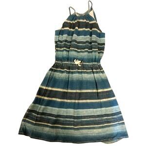 Ralph Lauren Polo 6X Blue Striped Spaghetti Strap Dress W/ Cinched Waist & Clasp